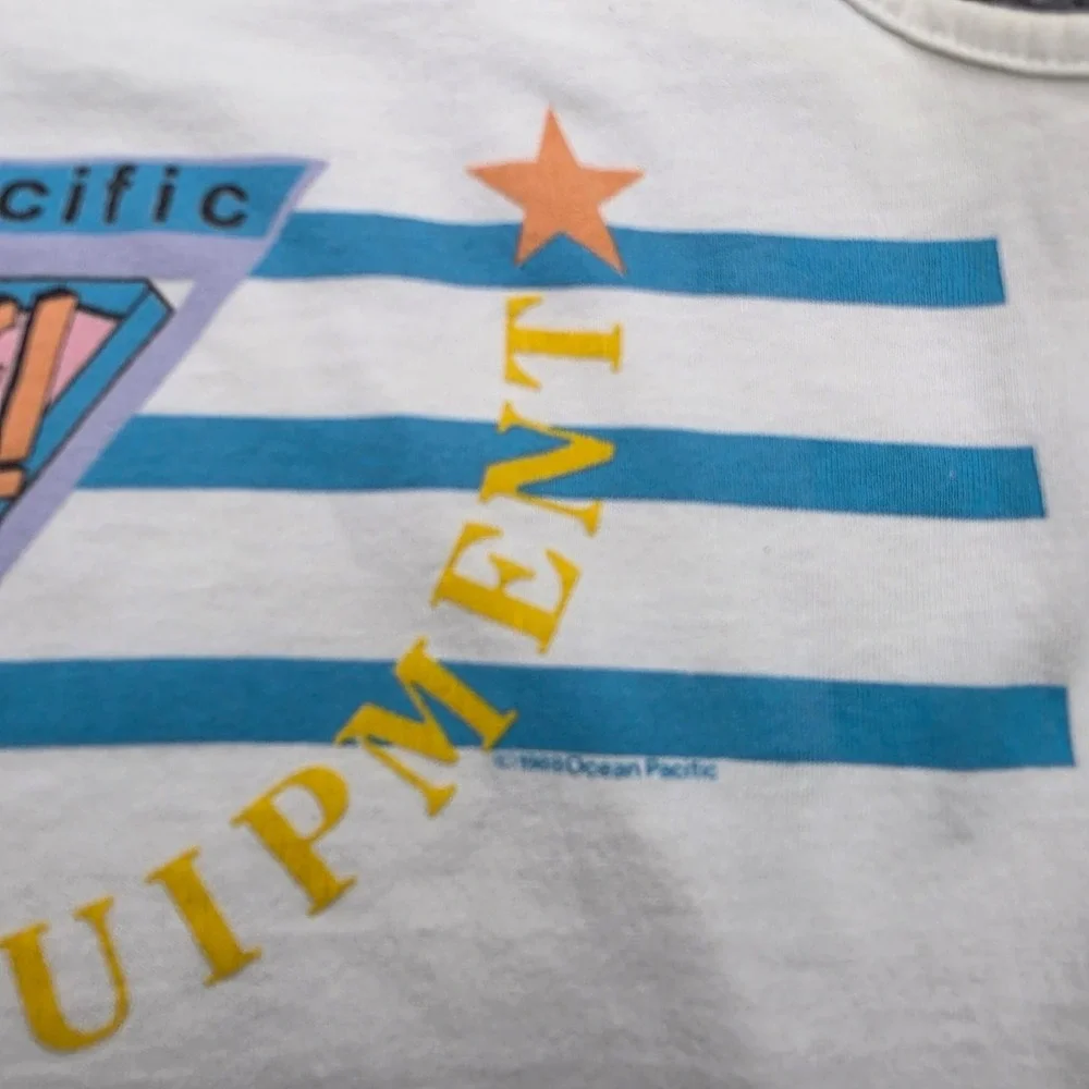 Vintage 80s Ocean Pacific OP Surf Tank Top Shirt Medium White Graphic Made USA - Picture 4 of 7